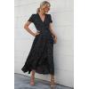 imagePRETTYGARDEN Womens Boho Floral Maxi Dress Summer Short Sleeve Wrap V Neck Long Flowy Beach Vacation Wedding Guest DressesBlackWhite