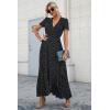 imagePRETTYGARDEN Womens Boho Floral Maxi Dress Summer Short Sleeve Wrap V Neck Long Flowy Beach Vacation Wedding Guest DressesBlackWhite