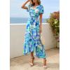 imagePRETTYGARDEN Womens Boho Floral Maxi Dress Summer Short Sleeve Wrap V Neck Long Flowy Beach Vacation Wedding Guest DressesBlue Floral
