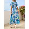 imagePRETTYGARDEN Womens Boho Floral Maxi Dress Summer Short Sleeve Wrap V Neck Long Flowy Beach Vacation Wedding Guest DressesBlue Floral