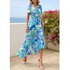 imagePRETTYGARDEN Womens Boho Floral Maxi Dress Summer Short Sleeve Wrap V Neck Long Flowy Beach Vacation Wedding Guest DressesBlue Floral