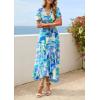 imagePRETTYGARDEN Womens Boho Floral Maxi Dress Summer Short Sleeve Wrap V Neck Long Flowy Beach Vacation Wedding Guest DressesBlue Floral