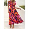 imagePRETTYGARDEN Womens Boho Floral Maxi Dress Summer Short Sleeve Wrap V Neck Long Flowy Beach Vacation Wedding Guest DressesBlue Orange Floral