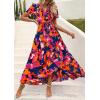 imagePRETTYGARDEN Womens Boho Floral Maxi Dress Summer Short Sleeve Wrap V Neck Long Flowy Beach Vacation Wedding Guest DressesBlue Orange Floral