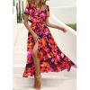 imagePRETTYGARDEN Womens Boho Floral Maxi Dress Summer Short Sleeve Wrap V Neck Long Flowy Beach Vacation Wedding Guest DressesBlue Orange Floral