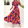 imagePRETTYGARDEN Womens Boho Floral Maxi Dress Summer Short Sleeve Wrap V Neck Long Flowy Beach Vacation Wedding Guest DressesBlue Orange Floral