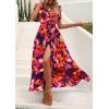 imagePRETTYGARDEN Womens Boho Floral Maxi Dress Summer Short Sleeve Wrap V Neck Long Flowy Beach Vacation Wedding Guest DressesBlue Orange Floral