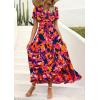 imagePRETTYGARDEN Womens Boho Floral Maxi Dress Summer Short Sleeve Wrap V Neck Long Flowy Beach Vacation Wedding Guest DressesBlue Orange Floral
