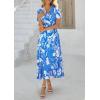 imagePRETTYGARDEN Womens Boho Floral Maxi Dress Summer Short Sleeve Wrap V Neck Long Flowy Beach Vacation Wedding Guest DressesBlue White Flower