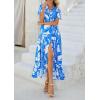 imagePRETTYGARDEN Womens Boho Floral Maxi Dress Summer Short Sleeve Wrap V Neck Long Flowy Beach Vacation Wedding Guest DressesBlue White Flower