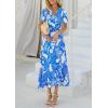 imagePRETTYGARDEN Womens Boho Floral Maxi Dress Summer Short Sleeve Wrap V Neck Long Flowy Beach Vacation Wedding Guest DressesBlue White Flower
