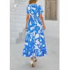 imagePRETTYGARDEN Womens Boho Floral Maxi Dress Summer Short Sleeve Wrap V Neck Long Flowy Beach Vacation Wedding Guest DressesBlue White Flower