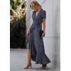 imagePRETTYGARDEN Womens Boho Floral Maxi Dress Summer Short Sleeve Wrap V Neck Long Flowy Beach Vacation Wedding Guest DressesBlueWhite