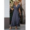 imagePRETTYGARDEN Womens Boho Floral Maxi Dress Summer Short Sleeve Wrap V Neck Long Flowy Beach Vacation Wedding Guest DressesBlueWhite
