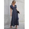 imagePRETTYGARDEN Womens Boho Floral Maxi Dress Summer Short Sleeve Wrap V Neck Long Flowy Beach Vacation Wedding Guest DressesBlueWhite