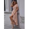 imagePRETTYGARDEN Womens Boho Floral Maxi Dress Summer Short Sleeve Wrap V Neck Long Flowy Beach Vacation Wedding Guest DressesBrown