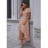 imagePRETTYGARDEN Womens Boho Floral Maxi Dress Summer Short Sleeve Wrap V Neck Long Flowy Beach Vacation Wedding Guest DressesBrown