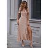 imagePRETTYGARDEN Womens Boho Floral Maxi Dress Summer Short Sleeve Wrap V Neck Long Flowy Beach Vacation Wedding Guest DressesBrown