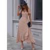 imagePRETTYGARDEN Womens Boho Floral Maxi Dress Summer Short Sleeve Wrap V Neck Long Flowy Beach Vacation Wedding Guest DressesBrown