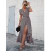 imagePRETTYGARDEN Womens Boho Floral Maxi Dress Summer Short Sleeve Wrap V Neck Long Flowy Beach Vacation Wedding Guest DressesCoffee