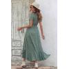 imagePRETTYGARDEN Womens Boho Floral Maxi Dress Summer Short Sleeve Wrap V Neck Long Flowy Beach Vacation Wedding Guest DressesDark Green Floral