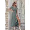 imagePRETTYGARDEN Womens Boho Floral Maxi Dress Summer Short Sleeve Wrap V Neck Long Flowy Beach Vacation Wedding Guest DressesDark Green Floral