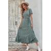 imagePRETTYGARDEN Womens Boho Floral Maxi Dress Summer Short Sleeve Wrap V Neck Long Flowy Beach Vacation Wedding Guest DressesDark Green Floral