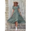 imagePRETTYGARDEN Womens Boho Floral Maxi Dress Summer Short Sleeve Wrap V Neck Long Flowy Beach Vacation Wedding Guest DressesDark Green Floral
