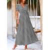 imagePRETTYGARDEN Womens Boho Floral Maxi Dress Summer Short Sleeve Wrap V Neck Long Flowy Beach Vacation Wedding Guest DressesDot Black White