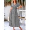 imagePRETTYGARDEN Womens Boho Floral Maxi Dress Summer Short Sleeve Wrap V Neck Long Flowy Beach Vacation Wedding Guest DressesDot Black White