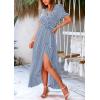 imagePRETTYGARDEN Womens Boho Floral Maxi Dress Summer Short Sleeve Wrap V Neck Long Flowy Beach Vacation Wedding Guest DressesDot Blue White