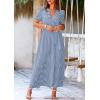 imagePRETTYGARDEN Womens Boho Floral Maxi Dress Summer Short Sleeve Wrap V Neck Long Flowy Beach Vacation Wedding Guest DressesDot Blue White