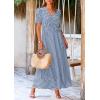 imagePRETTYGARDEN Womens Boho Floral Maxi Dress Summer Short Sleeve Wrap V Neck Long Flowy Beach Vacation Wedding Guest DressesDot Blue White