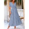 imagePRETTYGARDEN Womens Boho Floral Maxi Dress Summer Short Sleeve Wrap V Neck Long Flowy Beach Vacation Wedding Guest DressesDot Blue White