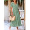 imagePRETTYGARDEN Womens Boho Floral Maxi Dress Summer Short Sleeve Wrap V Neck Long Flowy Beach Vacation Wedding Guest DressesDot Green White