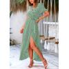 imagePRETTYGARDEN Womens Boho Floral Maxi Dress Summer Short Sleeve Wrap V Neck Long Flowy Beach Vacation Wedding Guest DressesDot Green White