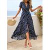 imagePRETTYGARDEN Womens Boho Floral Maxi Dress Summer Short Sleeve Wrap V Neck Long Flowy Beach Vacation Wedding Guest DressesDot Navy White