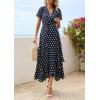 imagePRETTYGARDEN Womens Boho Floral Maxi Dress Summer Short Sleeve Wrap V Neck Long Flowy Beach Vacation Wedding Guest DressesDot Navy White
