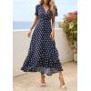 imagePRETTYGARDEN Womens Boho Floral Maxi Dress Summer Short Sleeve Wrap V Neck Long Flowy Beach Vacation Wedding Guest DressesDot Navy White