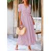 imagePRETTYGARDEN Womens Boho Floral Maxi Dress Summer Short Sleeve Wrap V Neck Long Flowy Beach Vacation Wedding Guest DressesDot Pink White