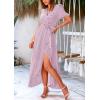 imagePRETTYGARDEN Womens Boho Floral Maxi Dress Summer Short Sleeve Wrap V Neck Long Flowy Beach Vacation Wedding Guest DressesDot Pink White