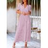 imagePRETTYGARDEN Womens Boho Floral Maxi Dress Summer Short Sleeve Wrap V Neck Long Flowy Beach Vacation Wedding Guest DressesDot Pink White