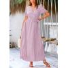 imagePRETTYGARDEN Womens Boho Floral Maxi Dress Summer Short Sleeve Wrap V Neck Long Flowy Beach Vacation Wedding Guest DressesDot Pink White