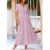 imagePRETTYGARDEN Womens Boho Floral Maxi Dress Summer Short Sleeve Wrap V Neck Long Flowy Beach Vacation Wedding Guest DressesDot Pink White