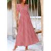 imagePRETTYGARDEN Womens Boho Floral Maxi Dress Summer Short Sleeve Wrap V Neck Long Flowy Beach Vacation Wedding Guest DressesDot Red White