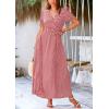 imagePRETTYGARDEN Womens Boho Floral Maxi Dress Summer Short Sleeve Wrap V Neck Long Flowy Beach Vacation Wedding Guest DressesDot Red White