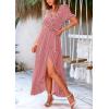 imagePRETTYGARDEN Womens Boho Floral Maxi Dress Summer Short Sleeve Wrap V Neck Long Flowy Beach Vacation Wedding Guest DressesDot Red White