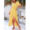 imagePRETTYGARDEN Womens Boho Floral Maxi Dress Summer Short Sleeve Wrap V Neck Long Flowy Beach Vacation Wedding Guest DressesDot Yellow White