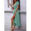 imagePRETTYGARDEN Womens Boho Floral Maxi Dress Summer Short Sleeve Wrap V Neck Long Flowy Beach Vacation Wedding Guest DressesGreen