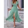 imagePRETTYGARDEN Womens Boho Floral Maxi Dress Summer Short Sleeve Wrap V Neck Long Flowy Beach Vacation Wedding Guest DressesGreen